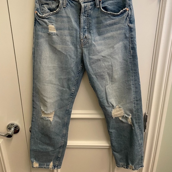 MOTHER Light Blue Distressed Ankle Jeans - Picture 2 of 5